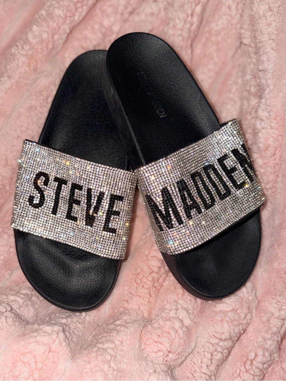 Steve Madden Rhinestone Bling Slide Sandals Black Women’s Size 6